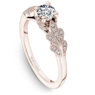 Crown Ring Jewellery - Engagement Ring Noam Carver 14kt Rose Gold 0.50ct Round Solitaire with Floral Shoulders