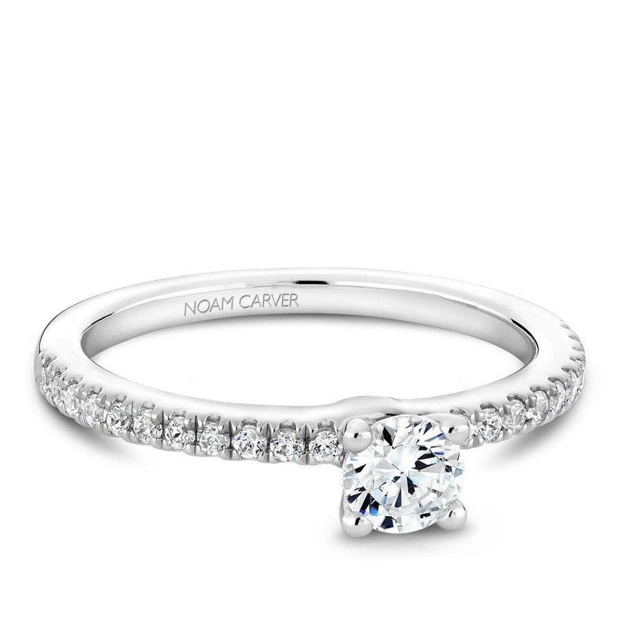 Crown Ring Jewellery - Engagement Ring Noam Carver 14kt White Gold Round Solitaire with Diamond Shoulders