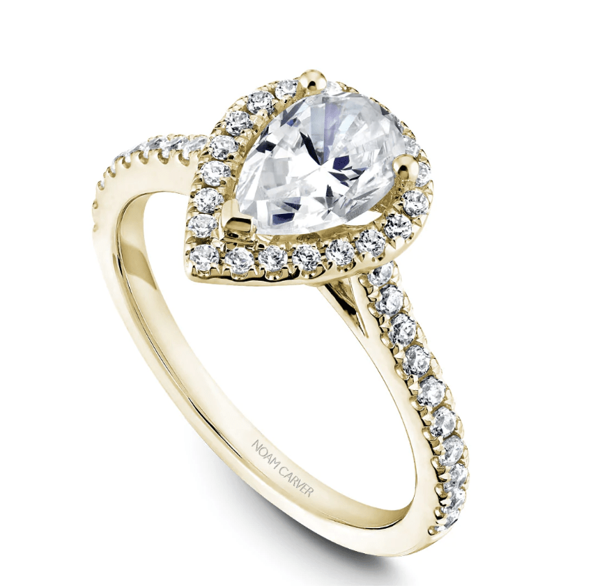 Crown Ring Jewellery - Engagement Ring Noam Carver 14kt Yellow Gold 0.50ct Pear Halo with Diamond Shoulders