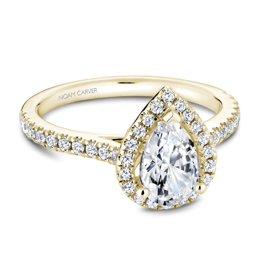 Crown Ring Jewellery - Engagement Ring Noam Carver 14kt Yellow Gold 0.50ct Pear Halo with Diamond Shoulders