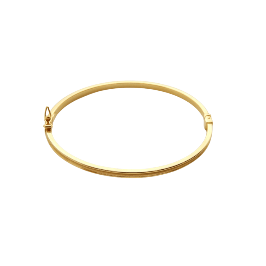 Rich Jewellery Jewellery - Bracelet Rich 14K Yellow Gold Hinged Square Edge Grooved Bangle