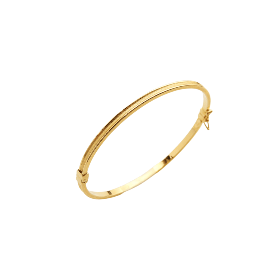 Rich Jewellery Jewellery - Bracelet Rich 14K Yellow Gold Hinged Square Edge Grooved Bangle