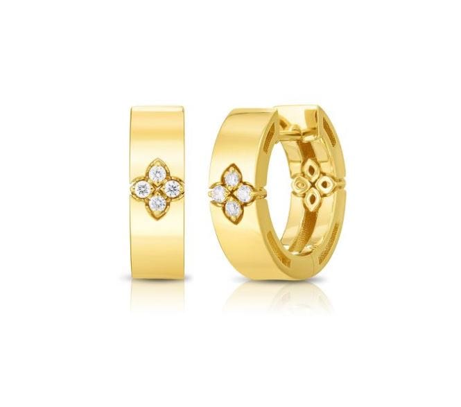 Roberto Coin Inc. Jewellery - Earrings - Hoop Roberto Coin 18K Yellow Gold Love in Verone Diamond Huggies