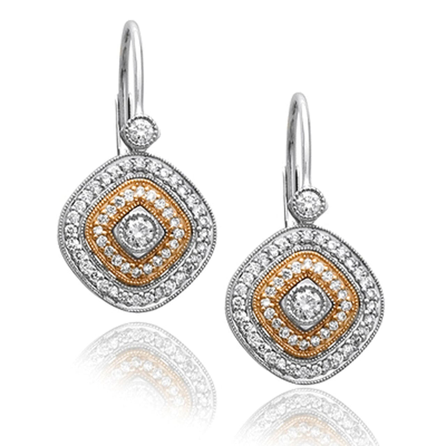 Simon G Jewellery - Earrings - Drop Simon G 18K Three Tone Cushion Shape Earrings with Diamonds
