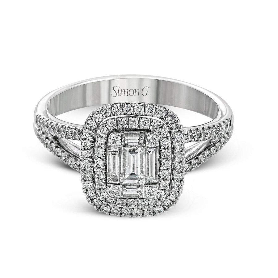 Simon G Jewellery - Rings Simon G 18K White Gold Baguette Center Diamond Halo Ring