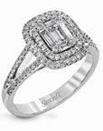 Simon G Jewellery - Rings Simon G 18K White Gold Baguette Center Diamond Halo Ring