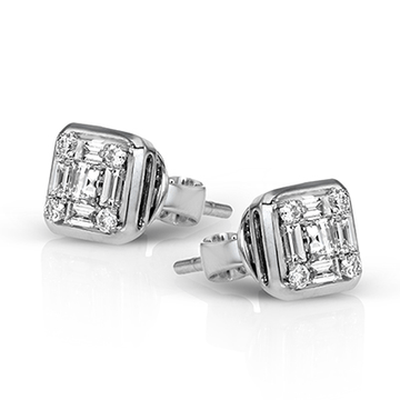 Simon G Jewellery - Earrings - Stud Simon G 18K White Gold Square Mosaic Diamond Bezel Studs