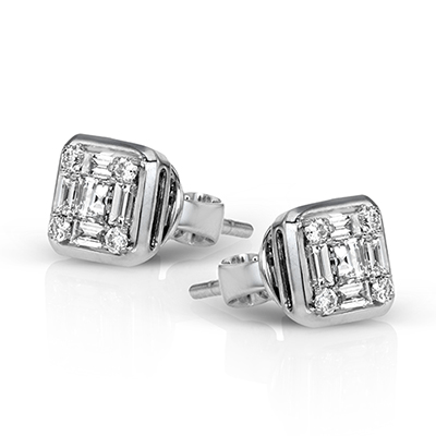 Simon G Jewellery - Earrings - Stud Simon G 18K White Gold Square Mosaic Diamond Bezel Studs