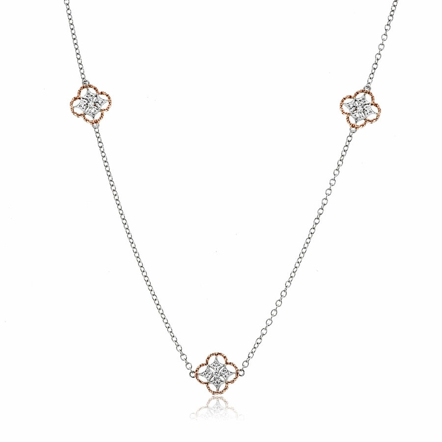 Simon G Jewellery - Necklace Simon G White and Rose Gold with Diamonds Station Necklace, 35 Inches