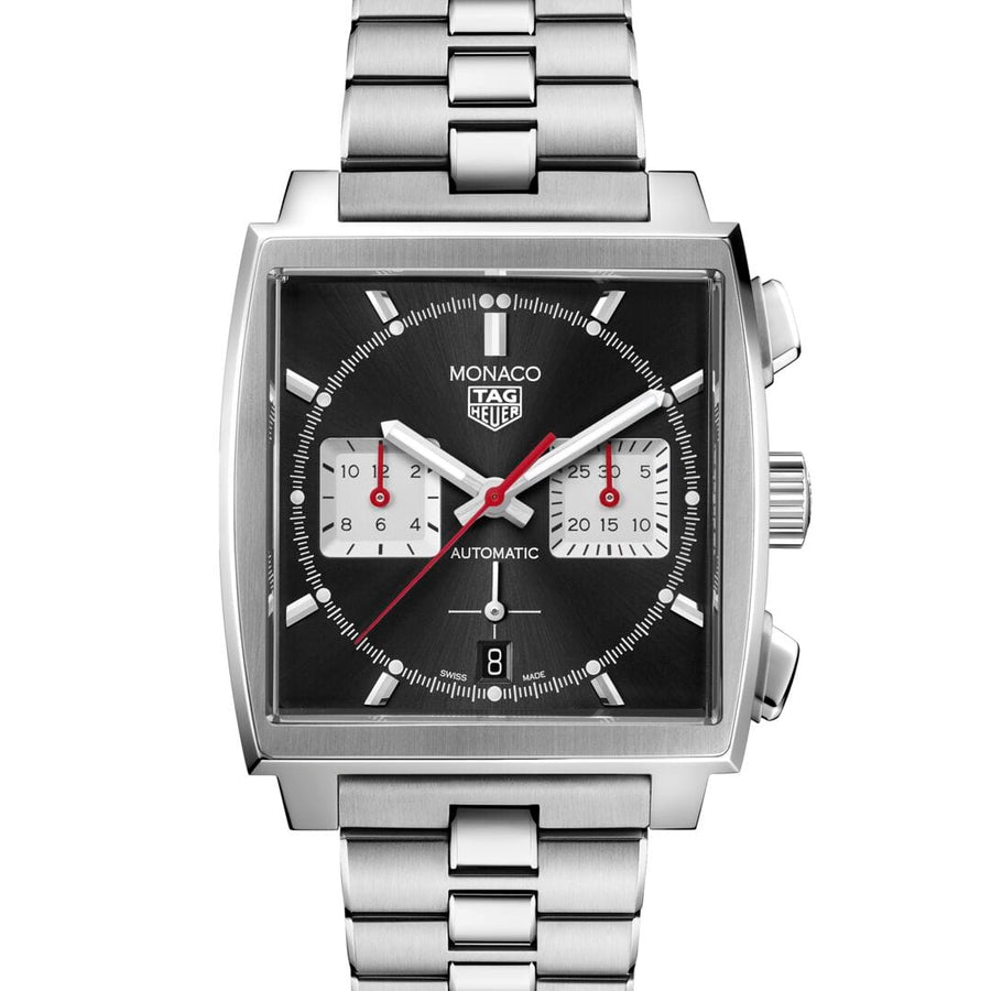 TAG Heuer Watch TAG Heuer Black Dial and Steel Bracelet Monaco 39mm Watch
