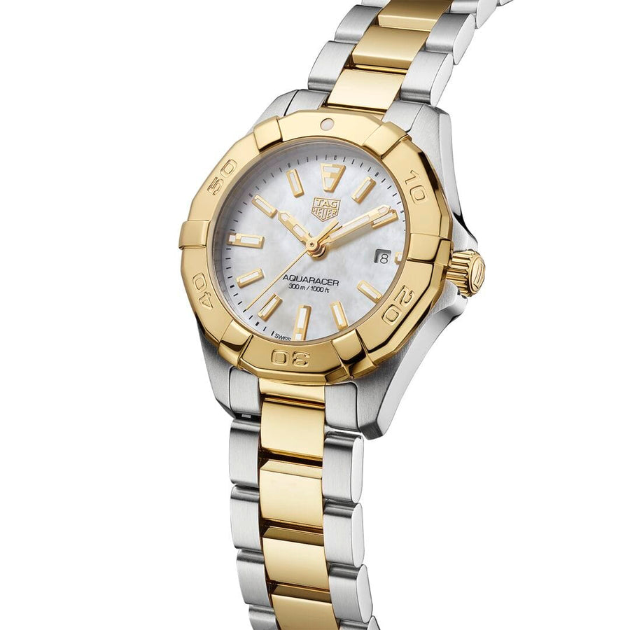 TAG Heuer Watch TAG Heuer Yellow Gold Bezel and Mother-of-Pearl Dial 27mm Lady Aquaracer Watch